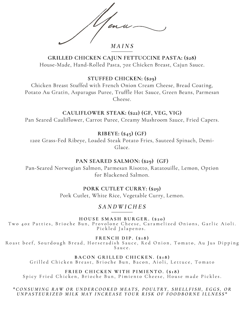 Chateau Morrisette 2025 Lunch Menu Mains