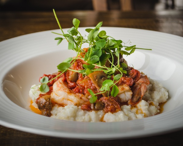 Shrimp and grits at Chateau Morrisette Restaurant